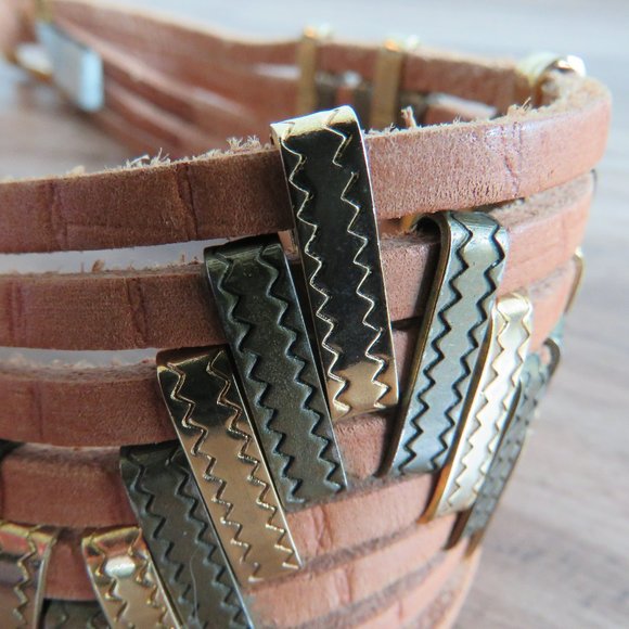 VINTAGE JOSE COTEL Multi Strand Southwestern Boho Wide Tan Leather Belt - Picture 4 of 11